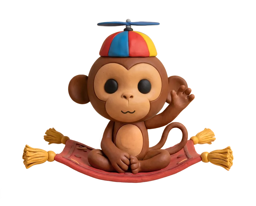 Mookee, the Meevee monkey, waving